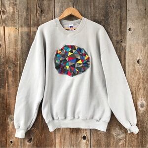 Handmade Patchwork Art Geometric Upcycled Appliqué Streetwear Crewneck XL